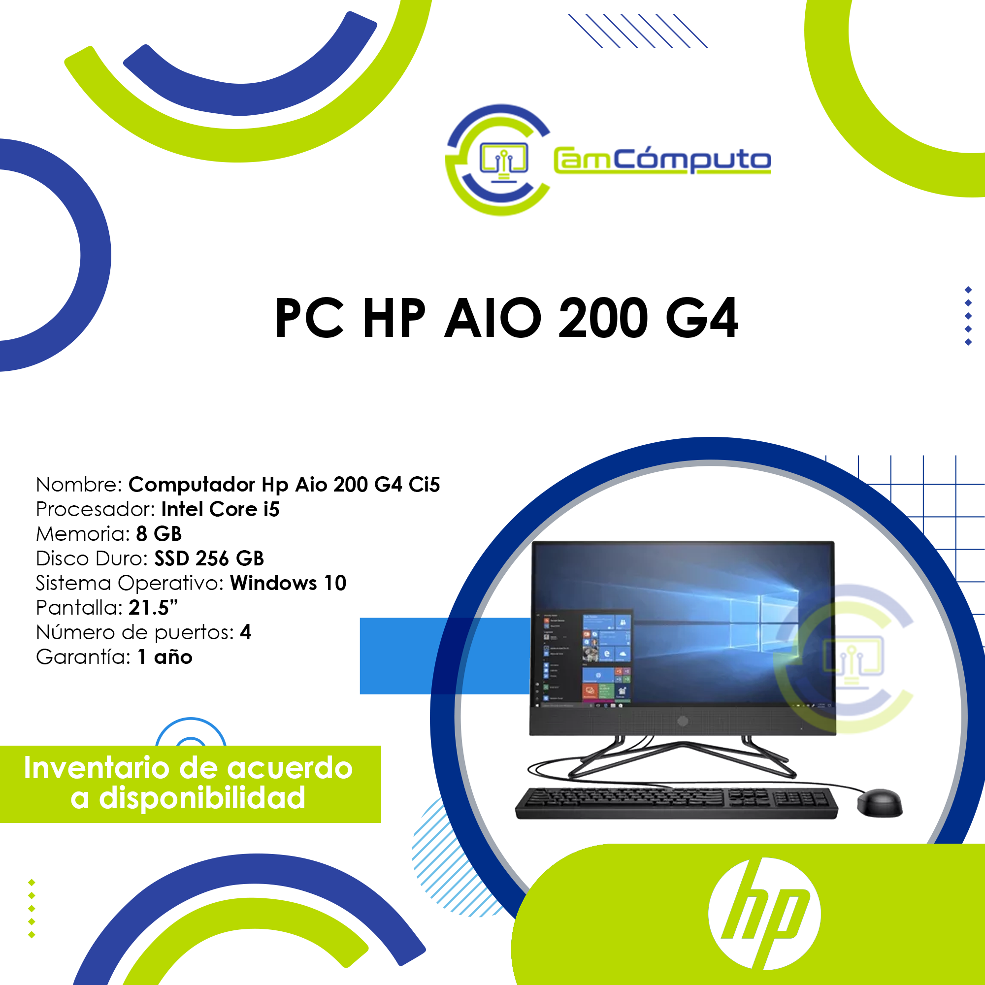Diseño de Piezas RRSS Computador Hp Aio 200 G4 Ci5 CamCómputo