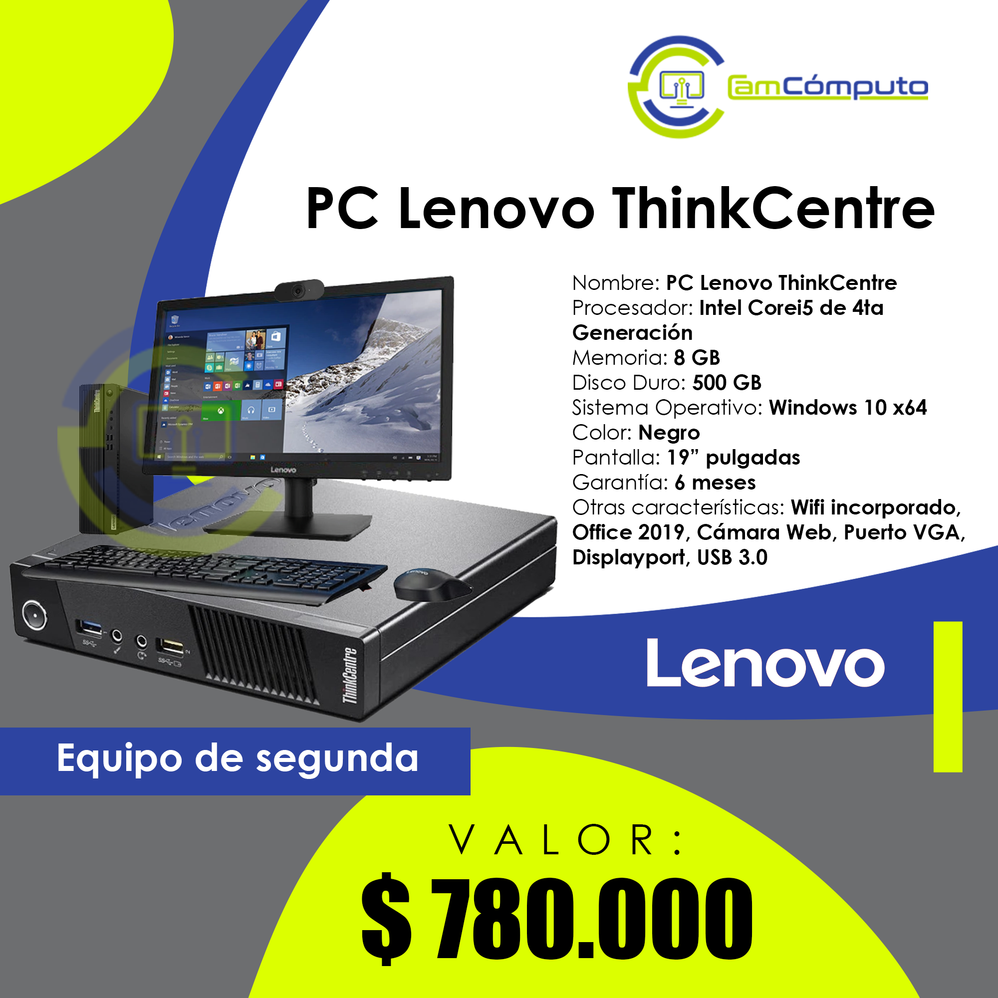 Diseño de Piezas RRSS PC Lenovo ThinkCentre CamCómputo