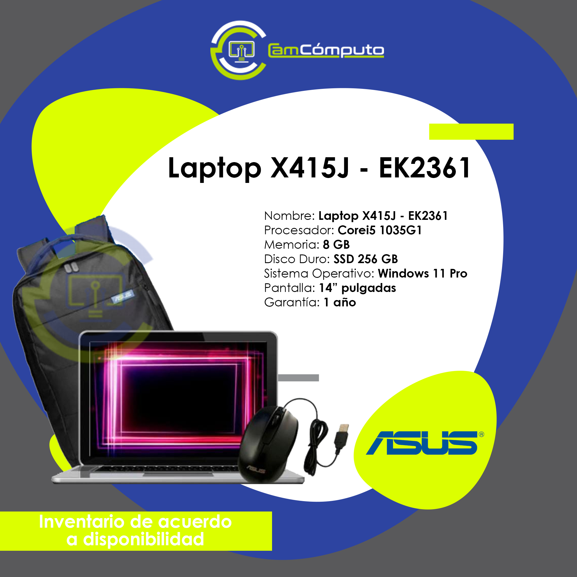 Diseño de Piezas RRSS Laptop X415J - EK2361 CamCómputo